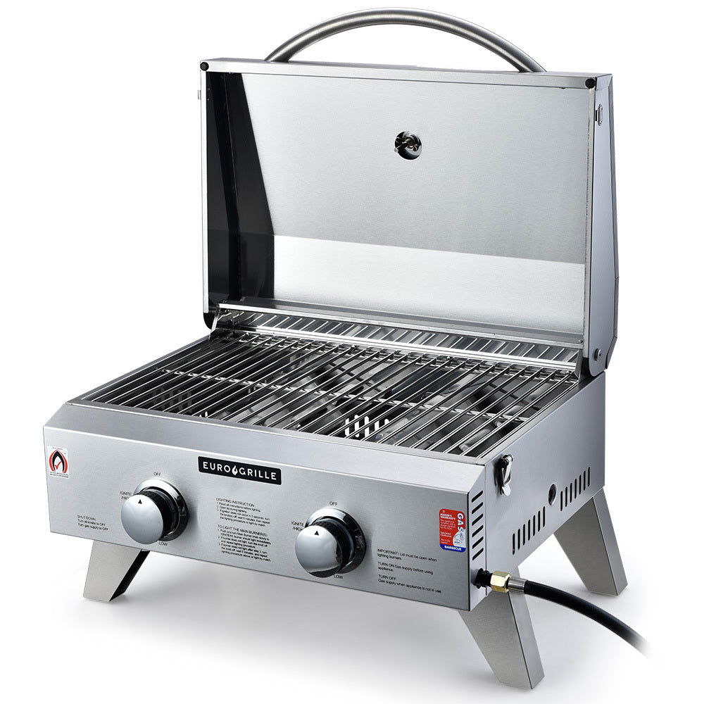 EUROGRILLE 2-Burner Stainless Steel Portable Gas BBQ Grill - SILBERSHELL