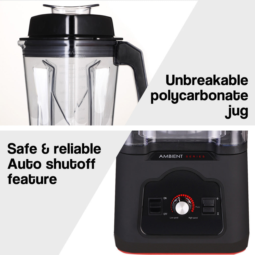 POLYCOOL Commercial Blender Quiet Enclosed Processor Smoothie Mixer Fruit, Black - SILBERSHELL