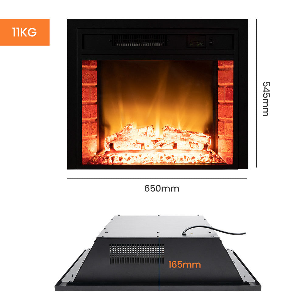 CARSON 65cm Electric Fireplace Heater Wall Mounted 1800W Stove with Log Flame Effect - SILBERSHELL