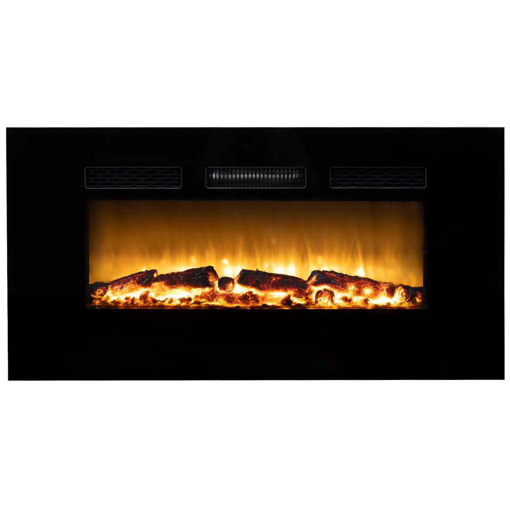CARSON 100cm Electric Fireplace Heater Wall Mounted 1800W Stove with Log Flame Effect - SILBERSHELL