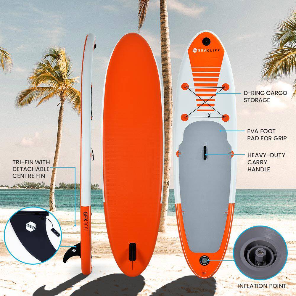 SEACLIFF 10ft Stand Up Paddle Board SUP Paddleboard Inflatable Standing 300cm - SILBERSHELL