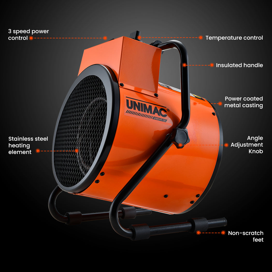 UNIMAC 2400W Electric Space Heater Portable Small Fan Workshop Warehouse Blow Industrial Heating - SILBERSHELL