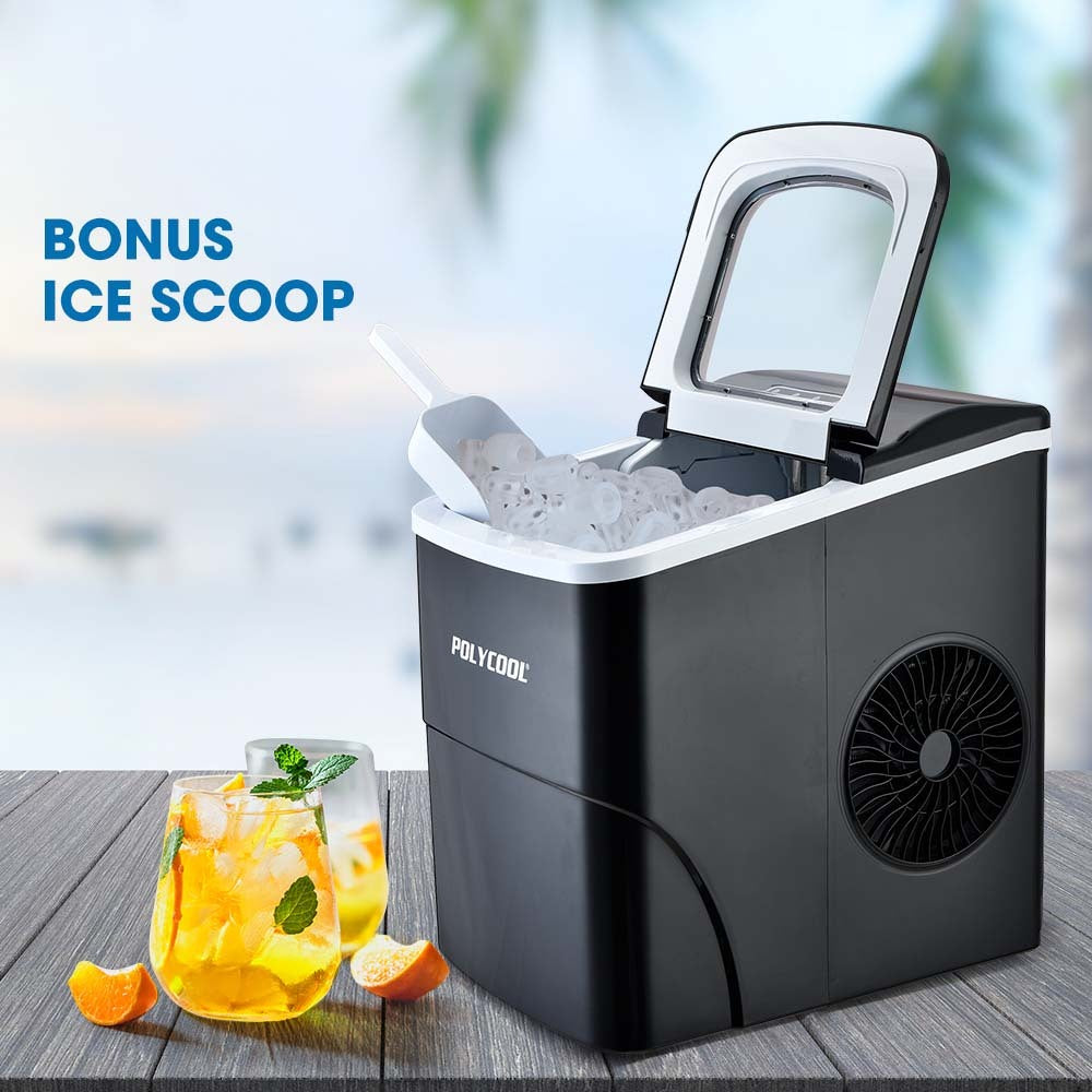 POLYCOOL 2L Electric Ice Cube Maker Portable Automatic Machine w/ Scoop, Silver - SILBERSHELL