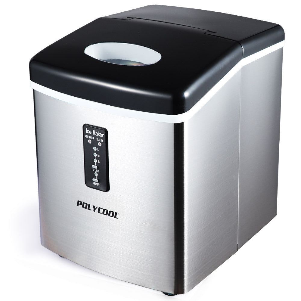 POLYCOOL 3.2L Electric Ice Cube Maker Portable Automatic Machine w/ Scoop, Silver - SILBERSHELL