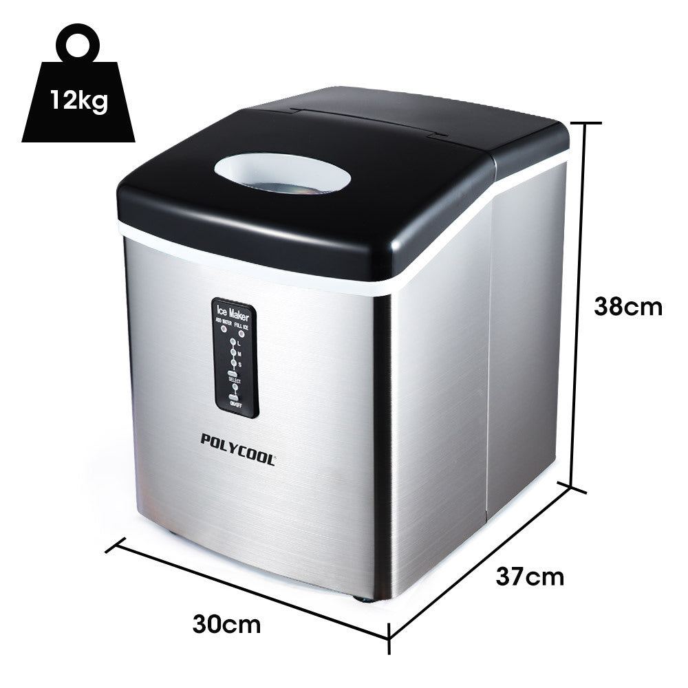 POLYCOOL 3.2L Electric Ice Cube Maker Portable Automatic Machine w/ Scoop, Silver - SILBERSHELL