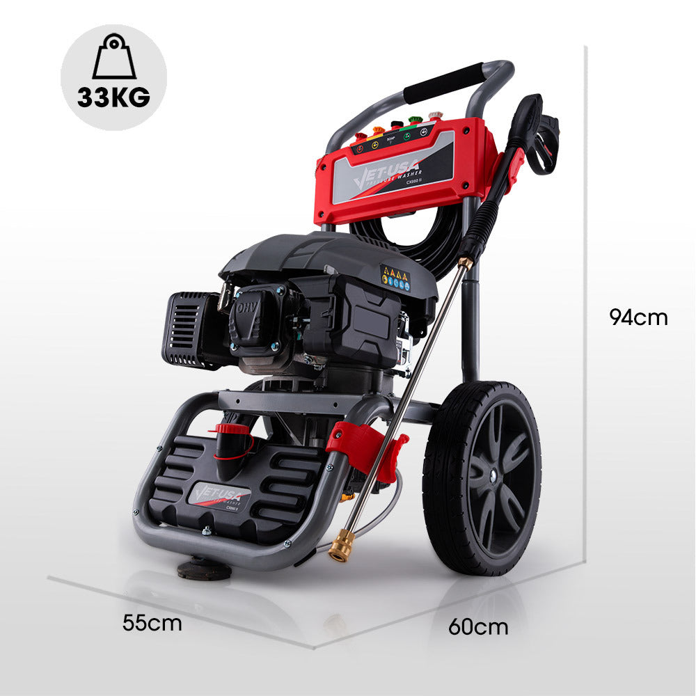 JET-USA 7HP 4800PSI Petrol High Pressure Washer Cleaner, Water Spray Gunrey, 30m Hose Drain Cleaner - SILBERSHELL