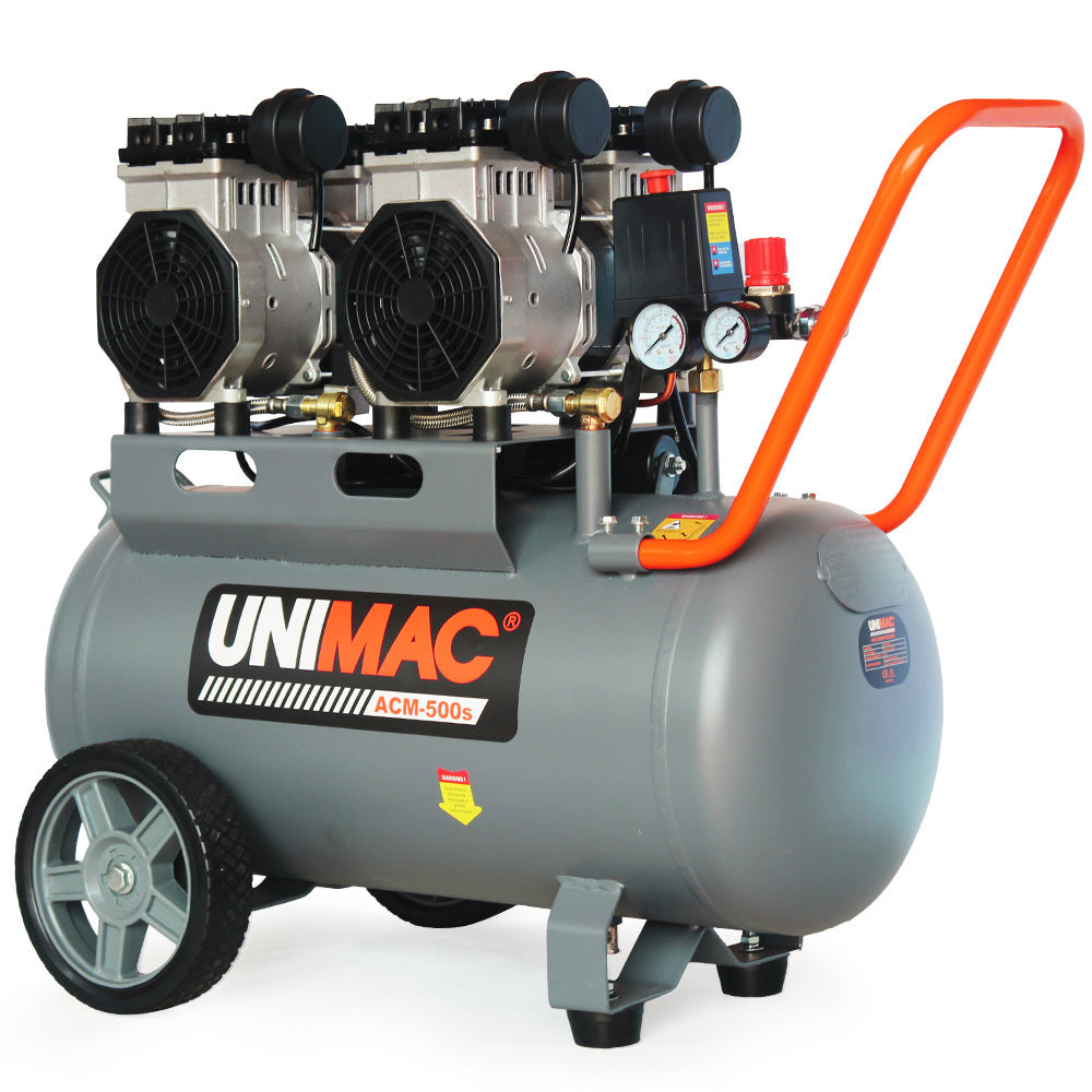 UNIMAC 50L 3.0HP Silent Oil-Free Electric Air Compressor, Portable, Twin Nitto Outlets - SILBERSHELL