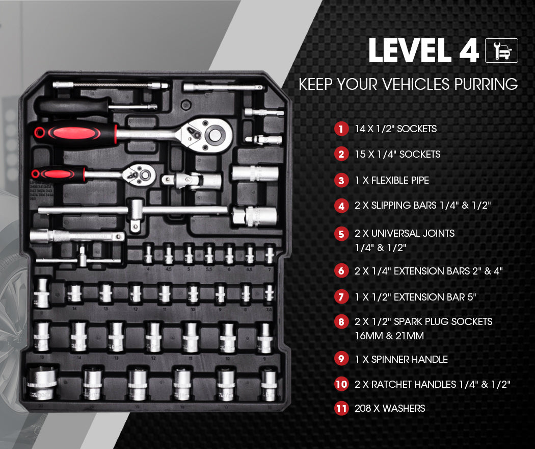 BULLET 925PC Tool Box On Wheels Kit Trolley Mobile Handle Toolbox Storage Set - SILBERSHELL