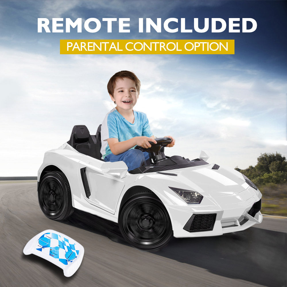 ROVO KIDS Lamborghini Inspired Ride-On Car, Remote Control, Battery Charger, White - SILBERSHELL