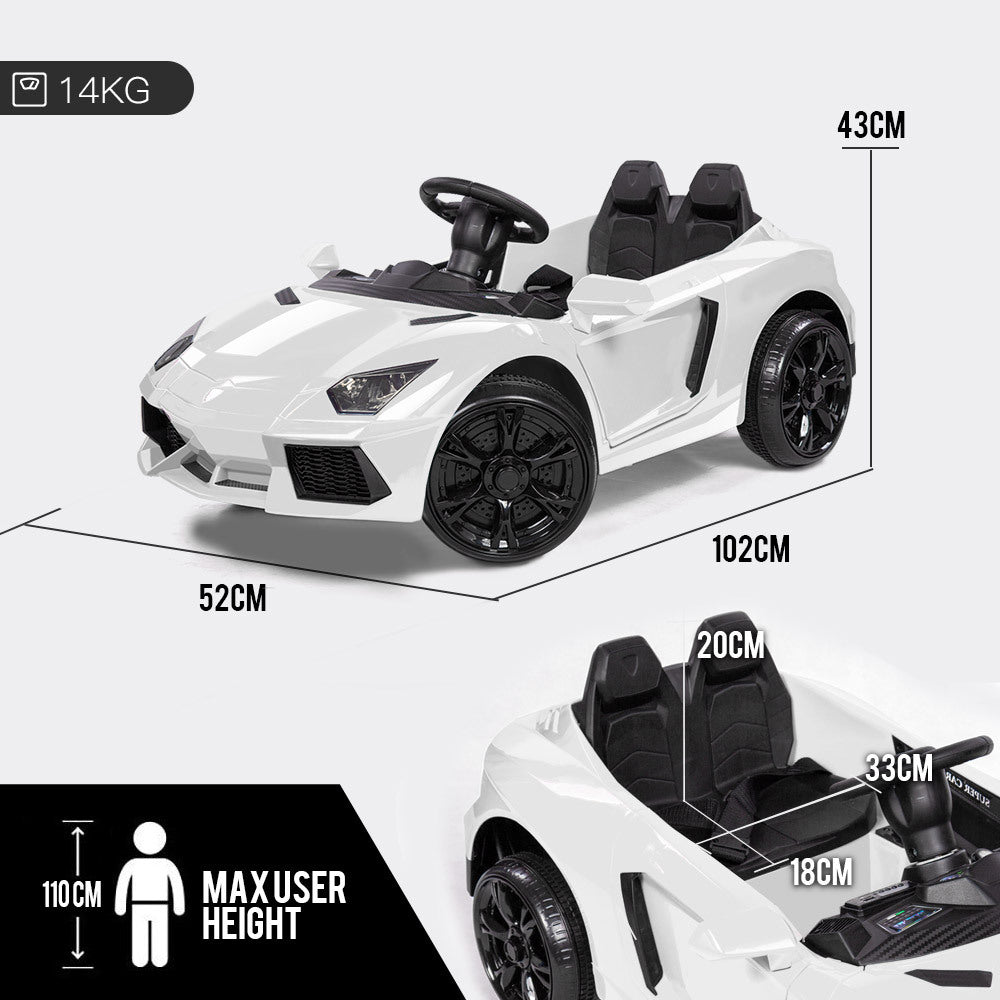 ROVO KIDS Lamborghini Inspired Ride-On Car, Remote Control, Battery Charger, White - SILBERSHELL