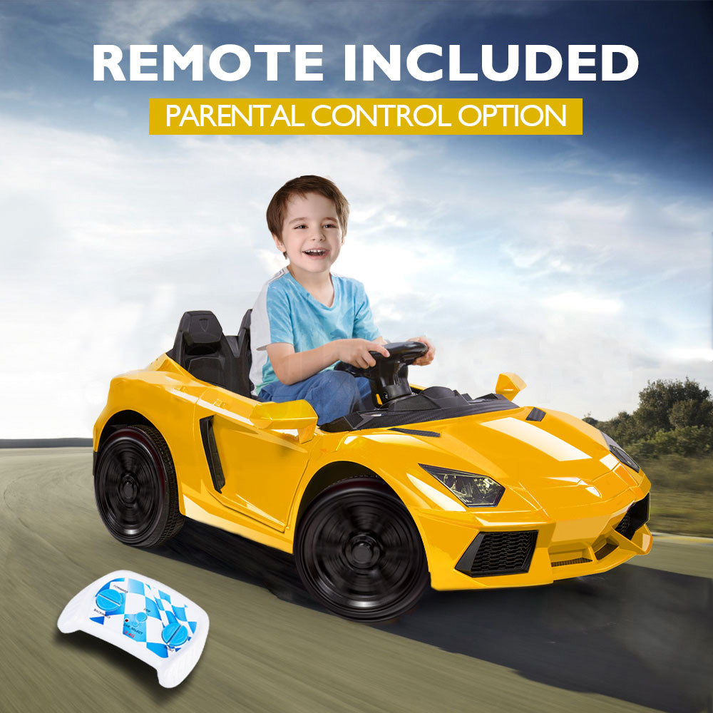 ROVO KIDS Lamborghini Inspired Ride-On Car, Remote Control, Battery Charger, Yellow - SILBERSHELL