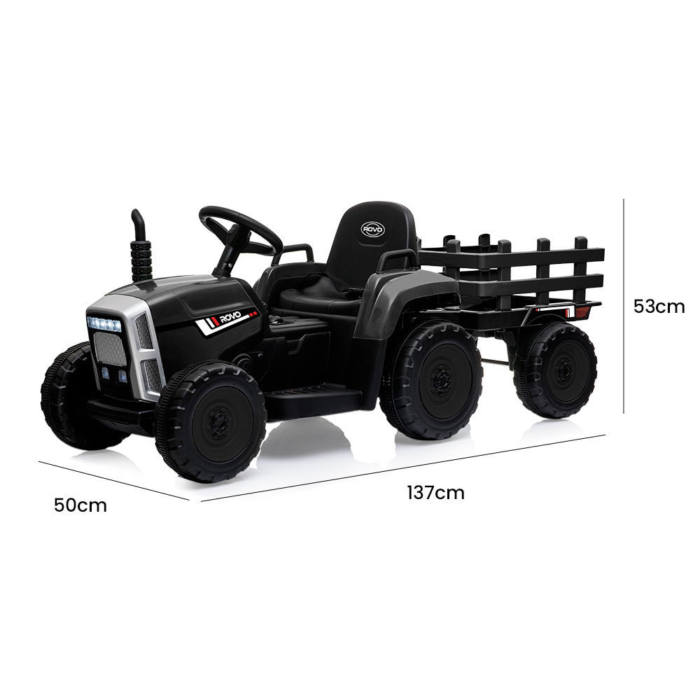 ROVO KIDS Electric Battery Operated Ride On Tractor Toy, Remote Control, Black - SILBERSHELL