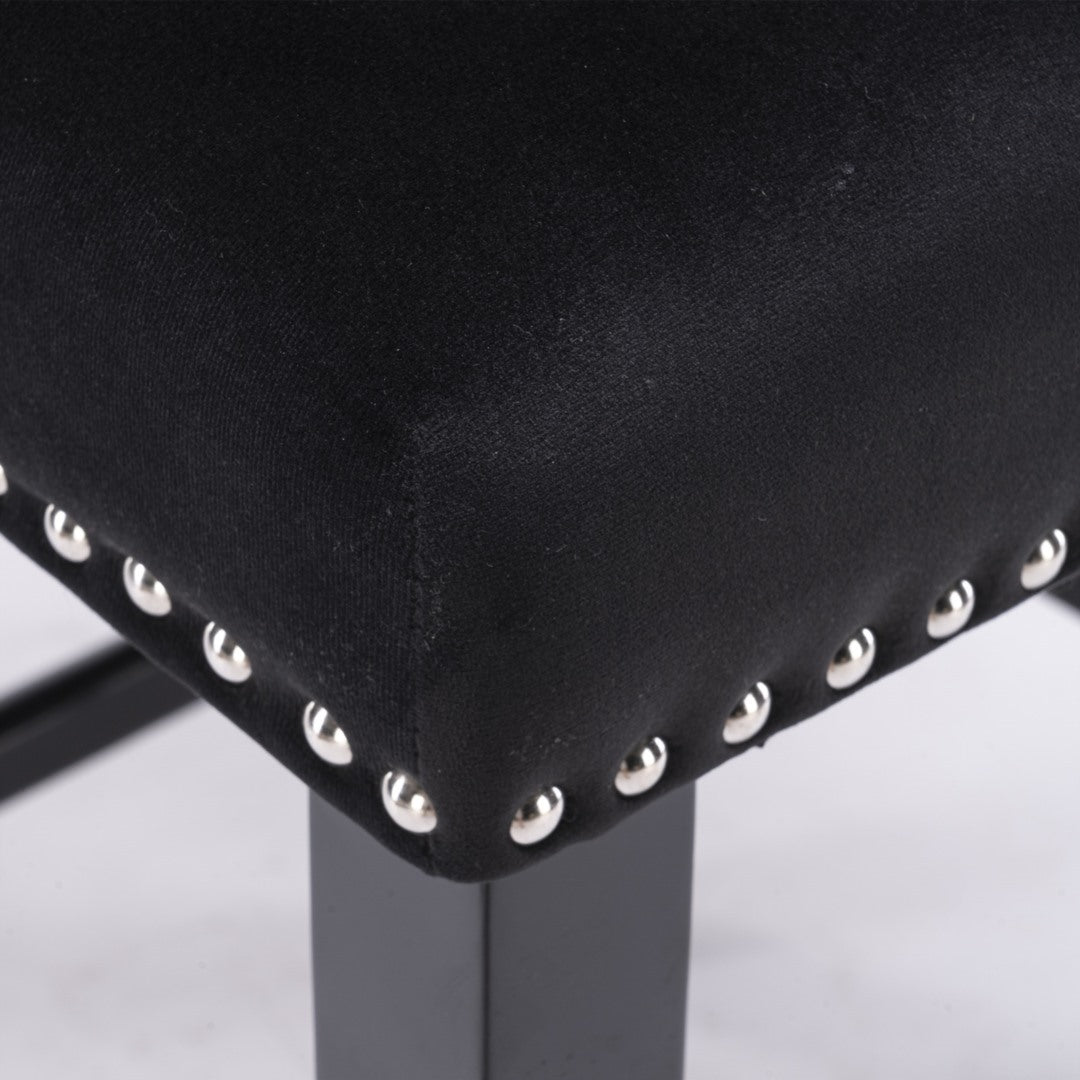 2x Velvet Upholstered Button Tufted Bar Stools with Wood Legs and Studs-Black - SILBERSHELL