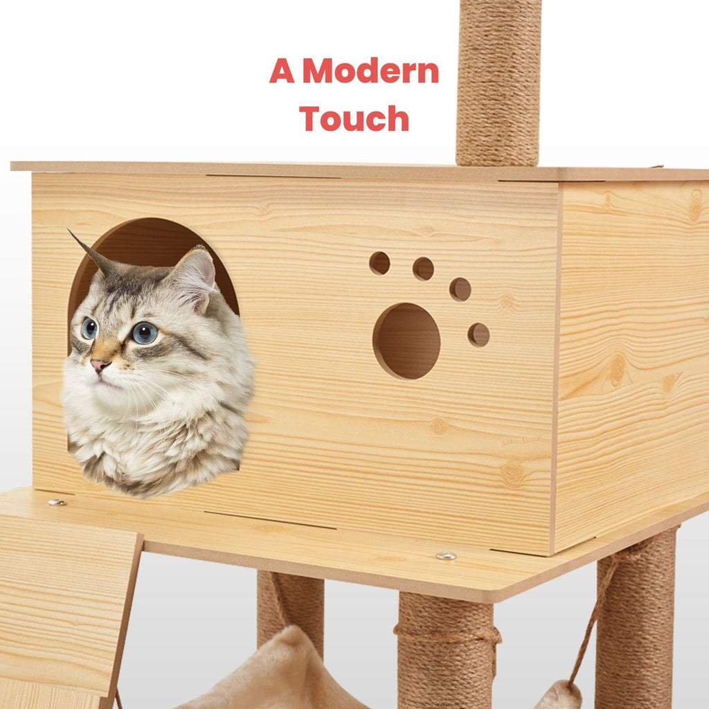 FLOOFI 130cm Wooden Cat Tree FI-CT-155-BJ - SILBERSHELL