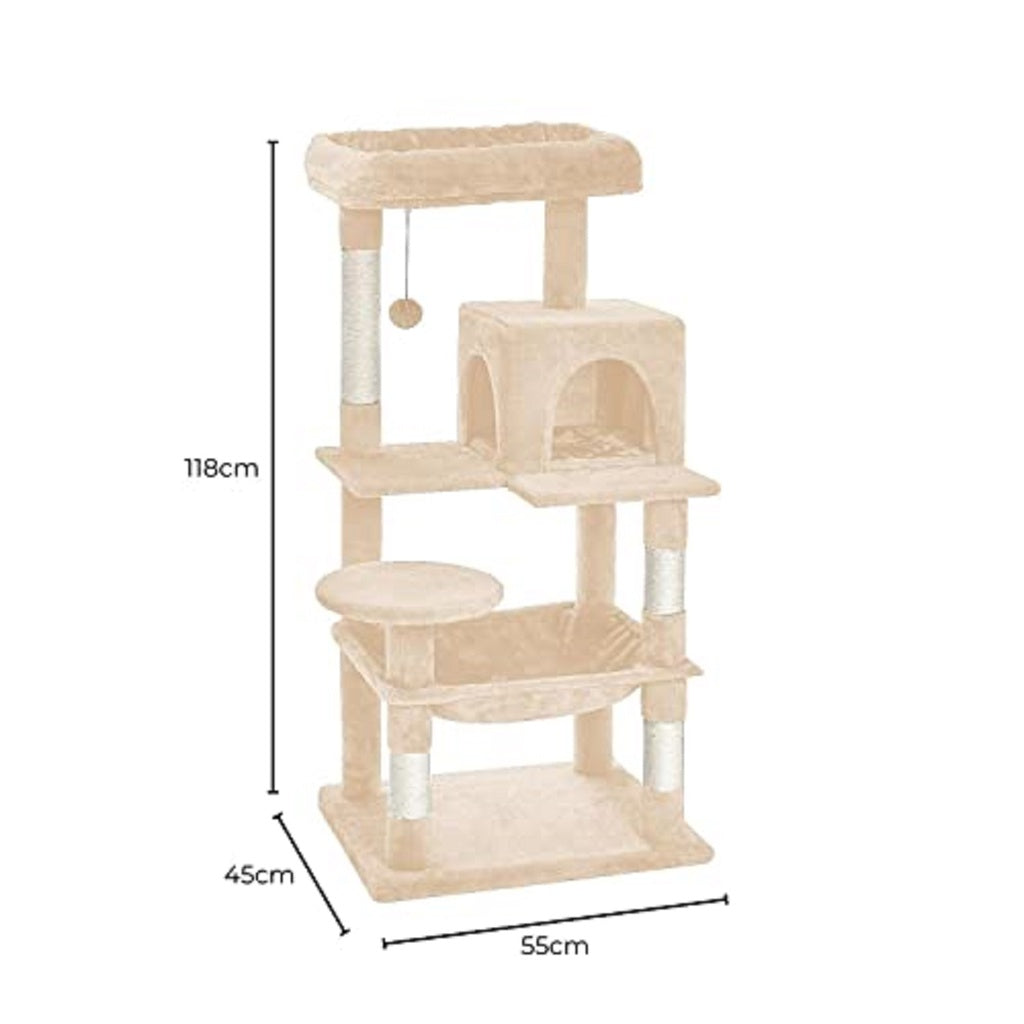 Floofi 118cm Plush Cat Condo Cat Tree Beige FI-CT-171-ZZ - SILBERSHELL