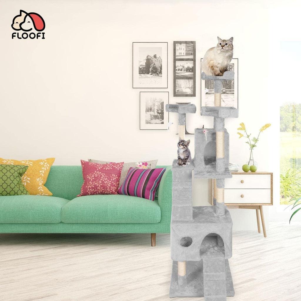 Floofi 170cm Plush Cat Condo Cat Tree Grey FI-CT-161-ZZ - SILBERSHELL