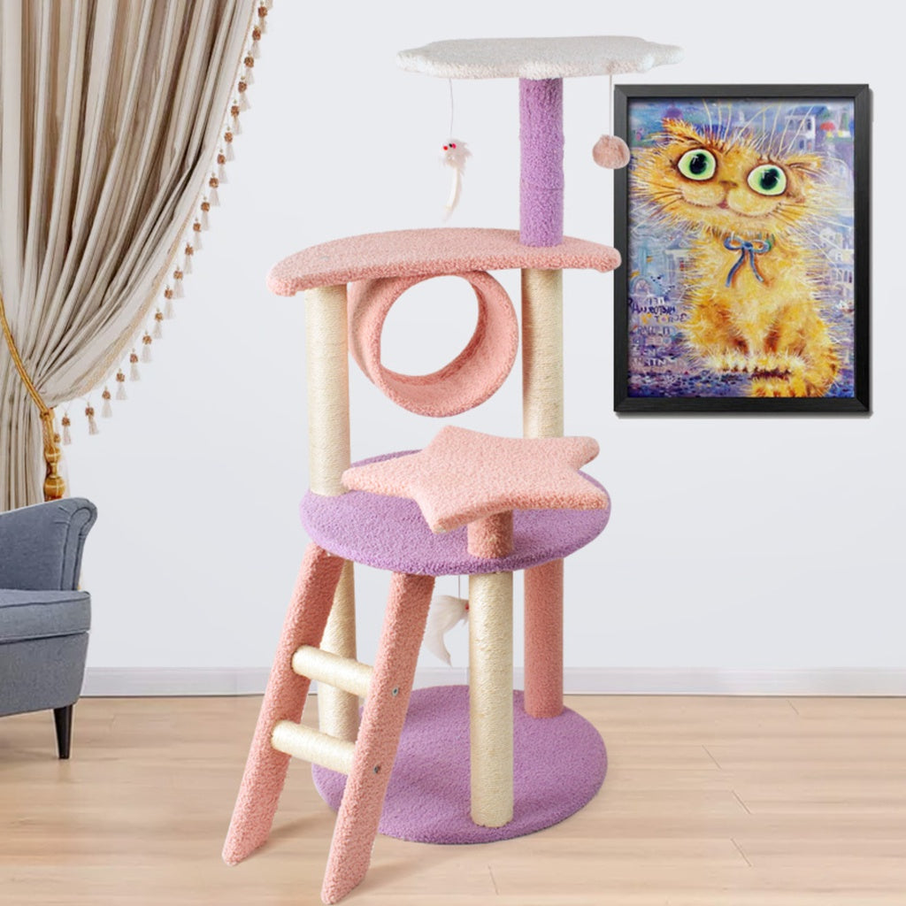 Floofi 101cm Galaxy Plush Cat Condo Cat Tree Pink Purple - SILBERSHELL