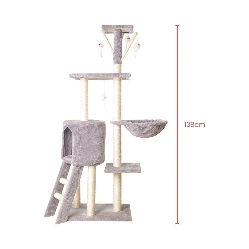 Floofi 138cm 5 Layer Plush Cat Condo Cat Tree Light Grey FI-CT-160-MM - SILBERSHELL