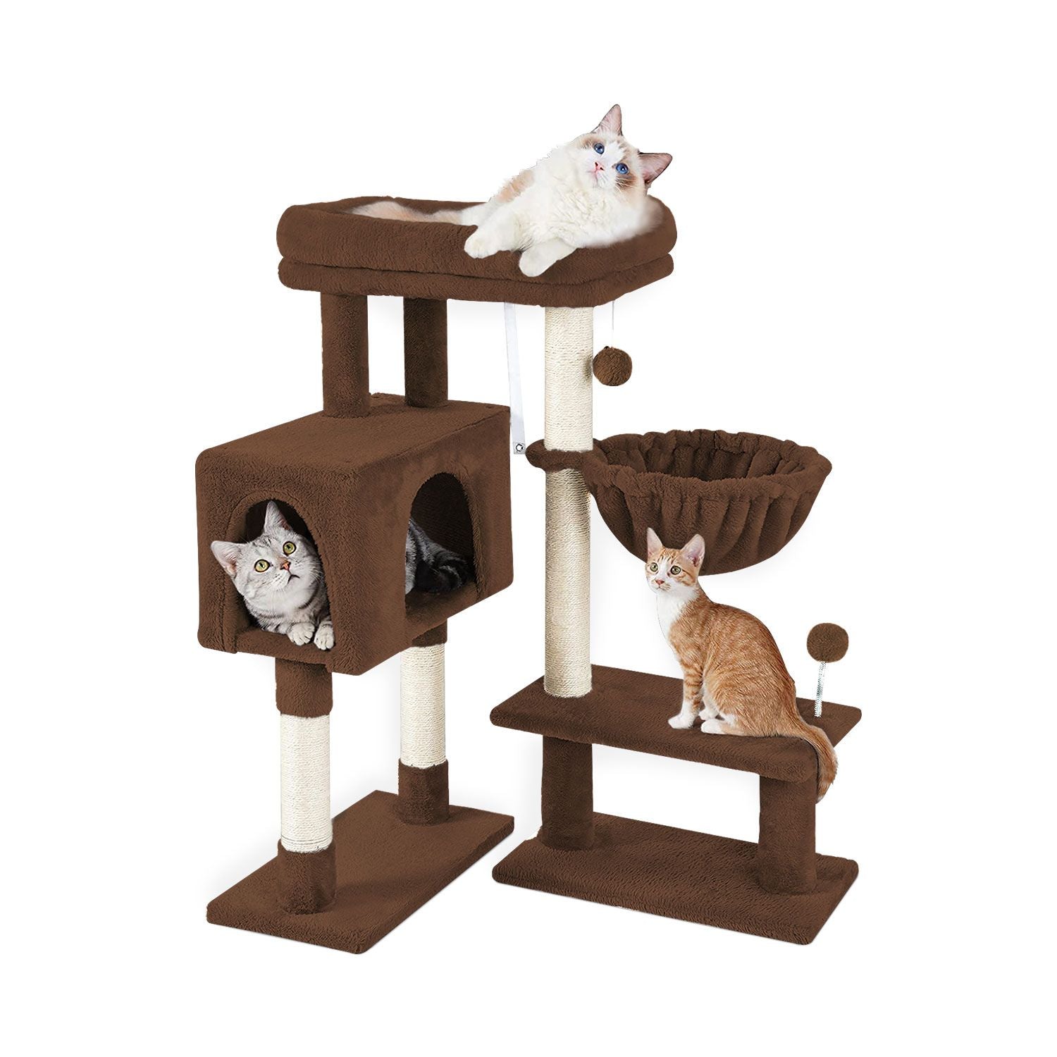 Floofi 97cm Adjustable Base Plush Cat Tree Brown FI-CT-164-ZZ - SILBERSHELL