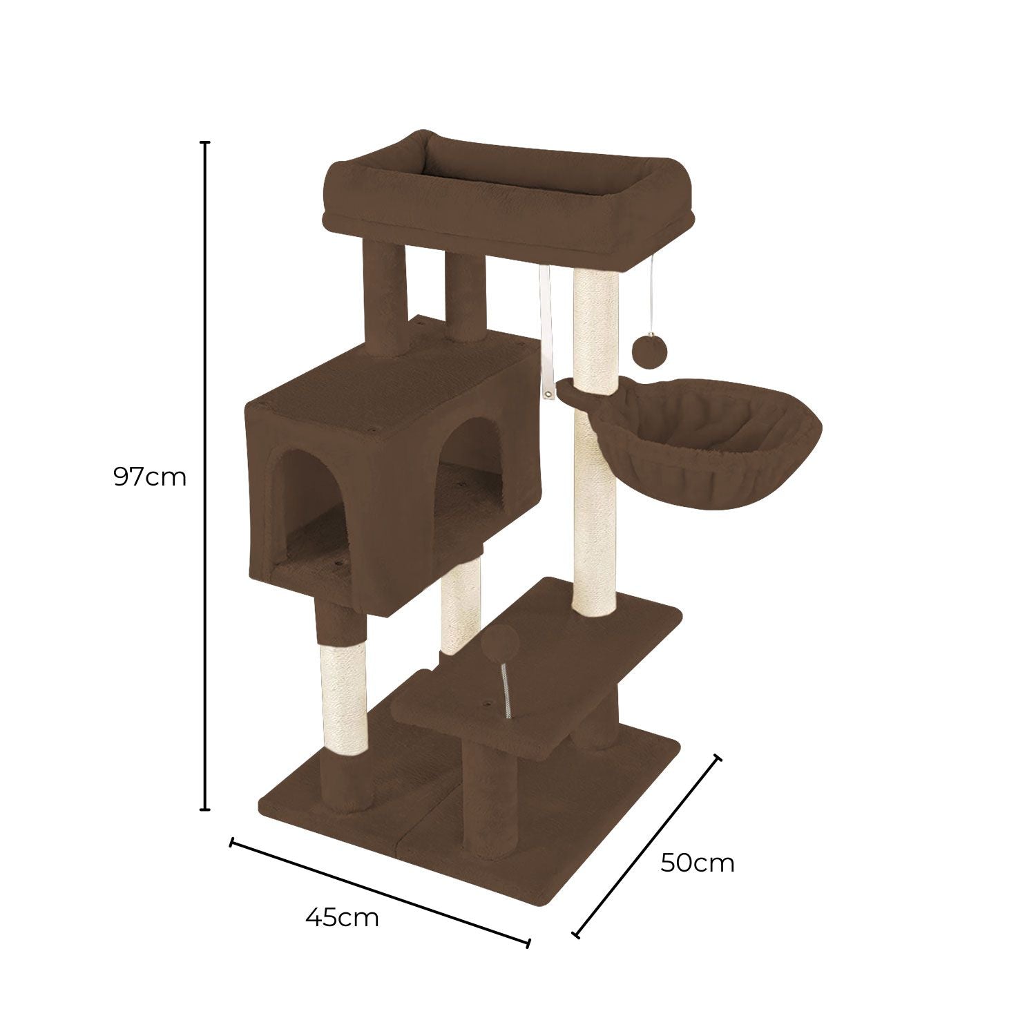 Floofi 97cm Adjustable Base Plush Cat Tree Brown FI-CT-164-ZZ - SILBERSHELL