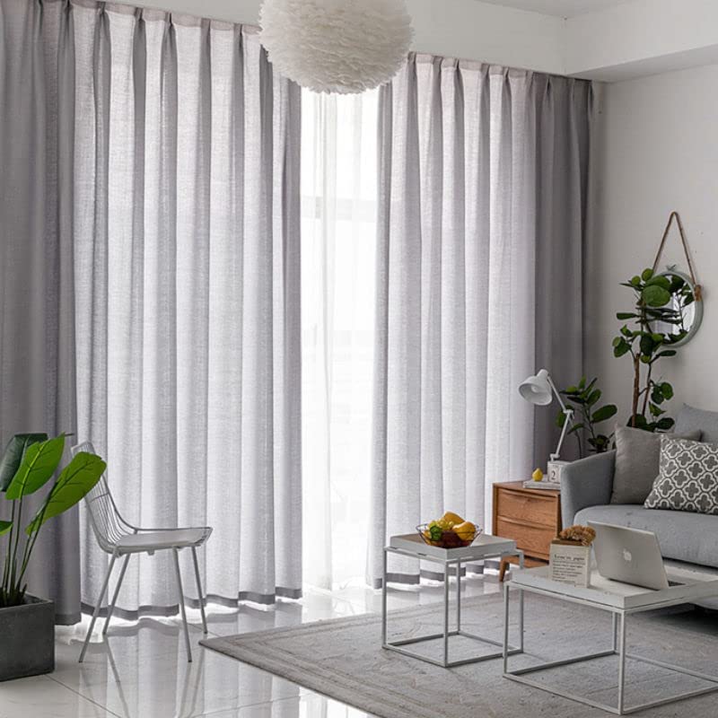 GOMINIMO Natural Linen Blended Curtains (Set of 2, W132cm x D274cm, Light Grey) GO-CNB-109-MM - SILBERSHELL