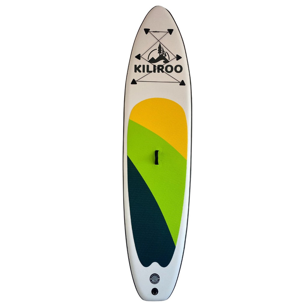 KILIROO Inflatable Stand Up Paddle Board Balanced SUP Portable Ultralight, 10.5 x 2.5 x 0.5 ft, with EVA Anti-Slip Pad Yellow, Green & Black - SILBERSHELL