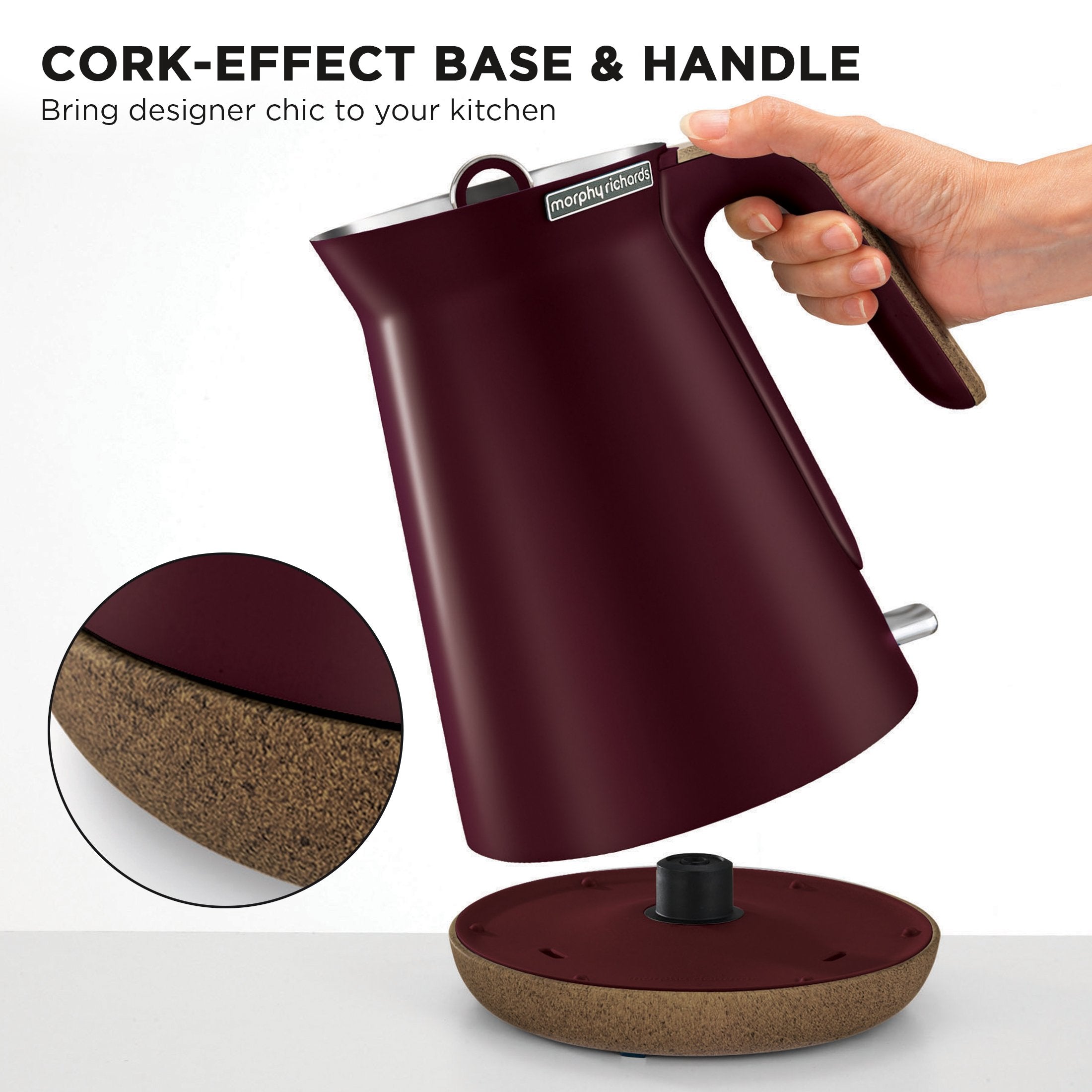 Morphy Richards 1.5L Aspect Kettle - Maroon with Cork-Effect Trim - SILBERSHELL