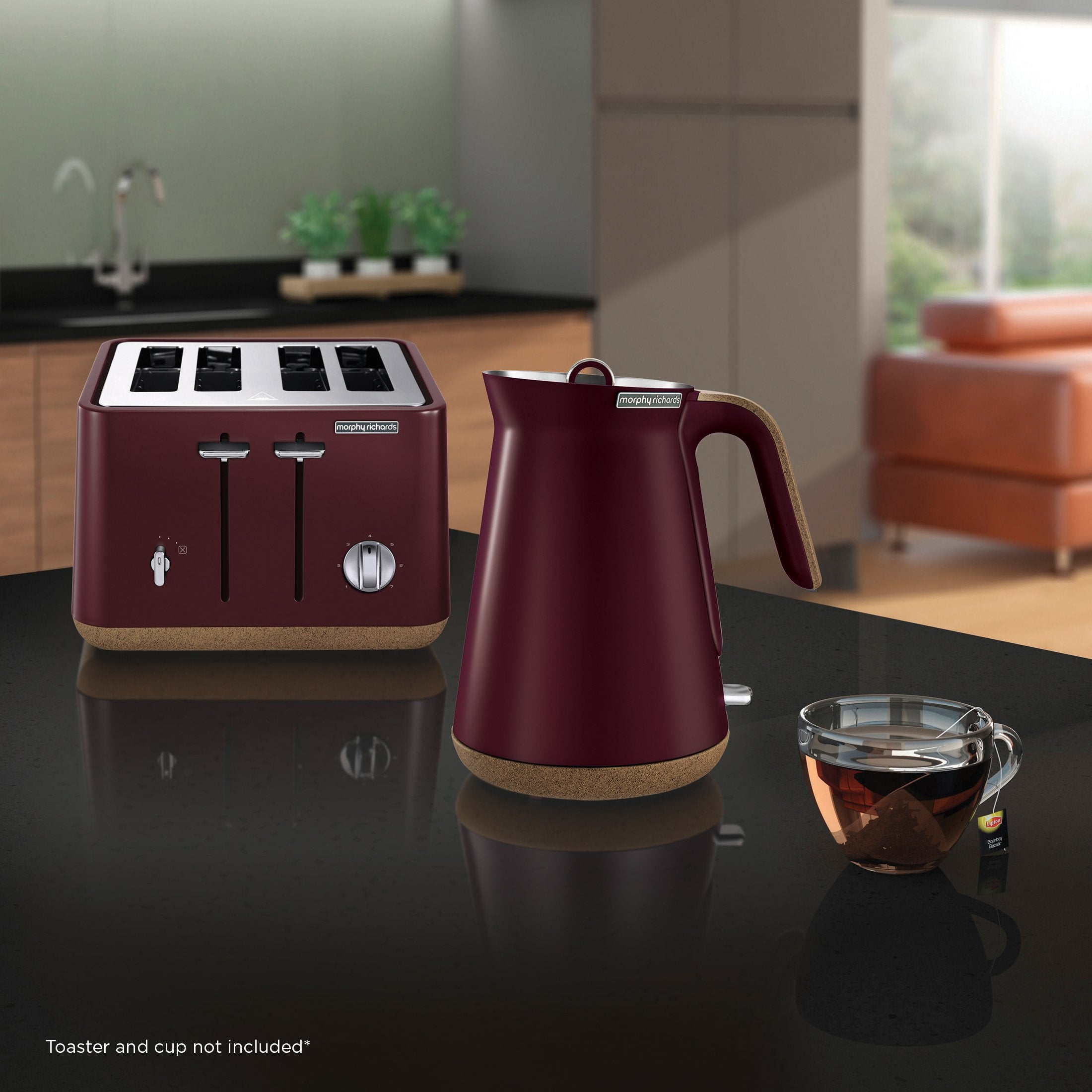 Morphy Richards 1.5L Aspect Kettle - Maroon with Cork-Effect Trim - SILBERSHELL