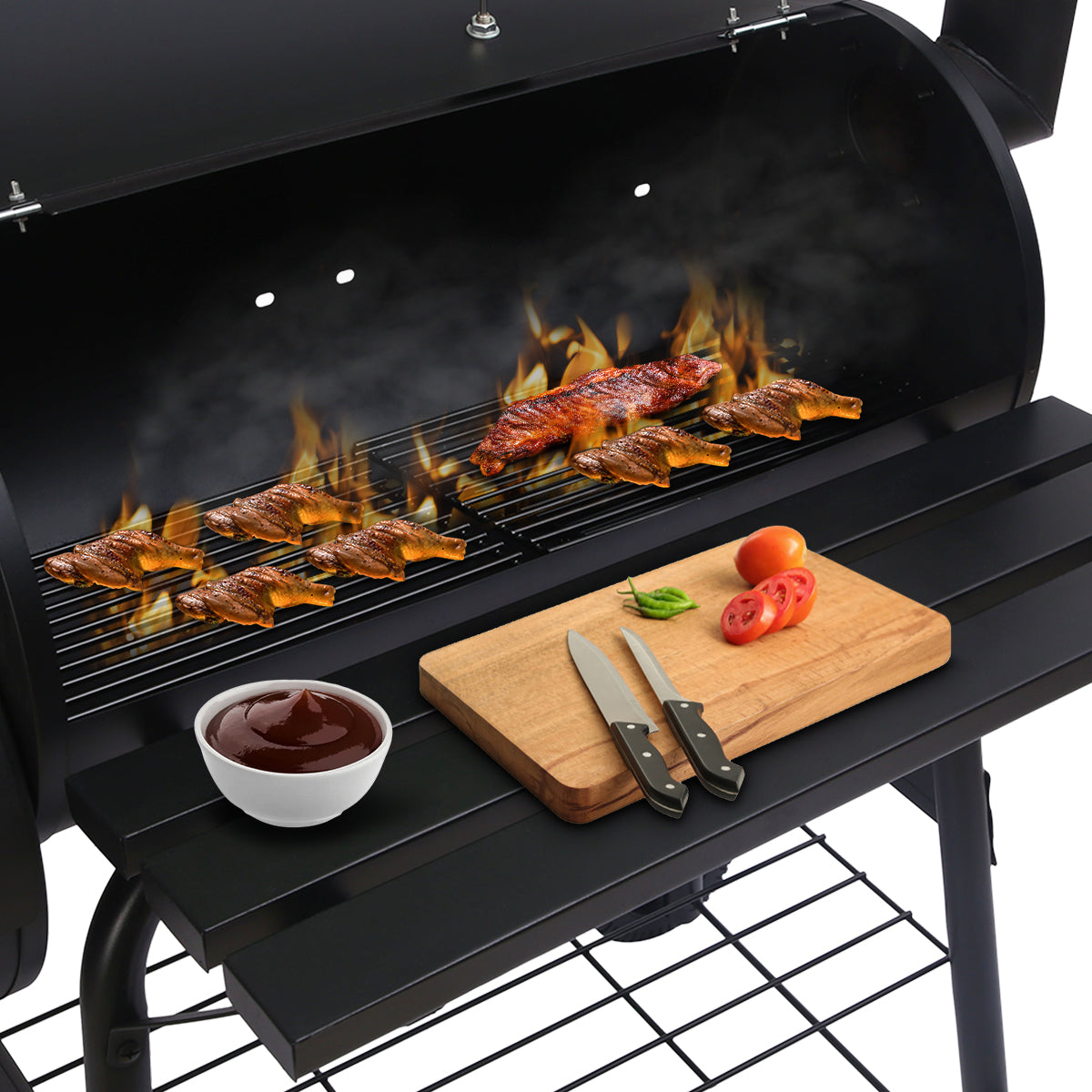 Wallaroo 2-in-1 Outdoor Barbecue Grill & Offset Smoker - SILBERSHELL