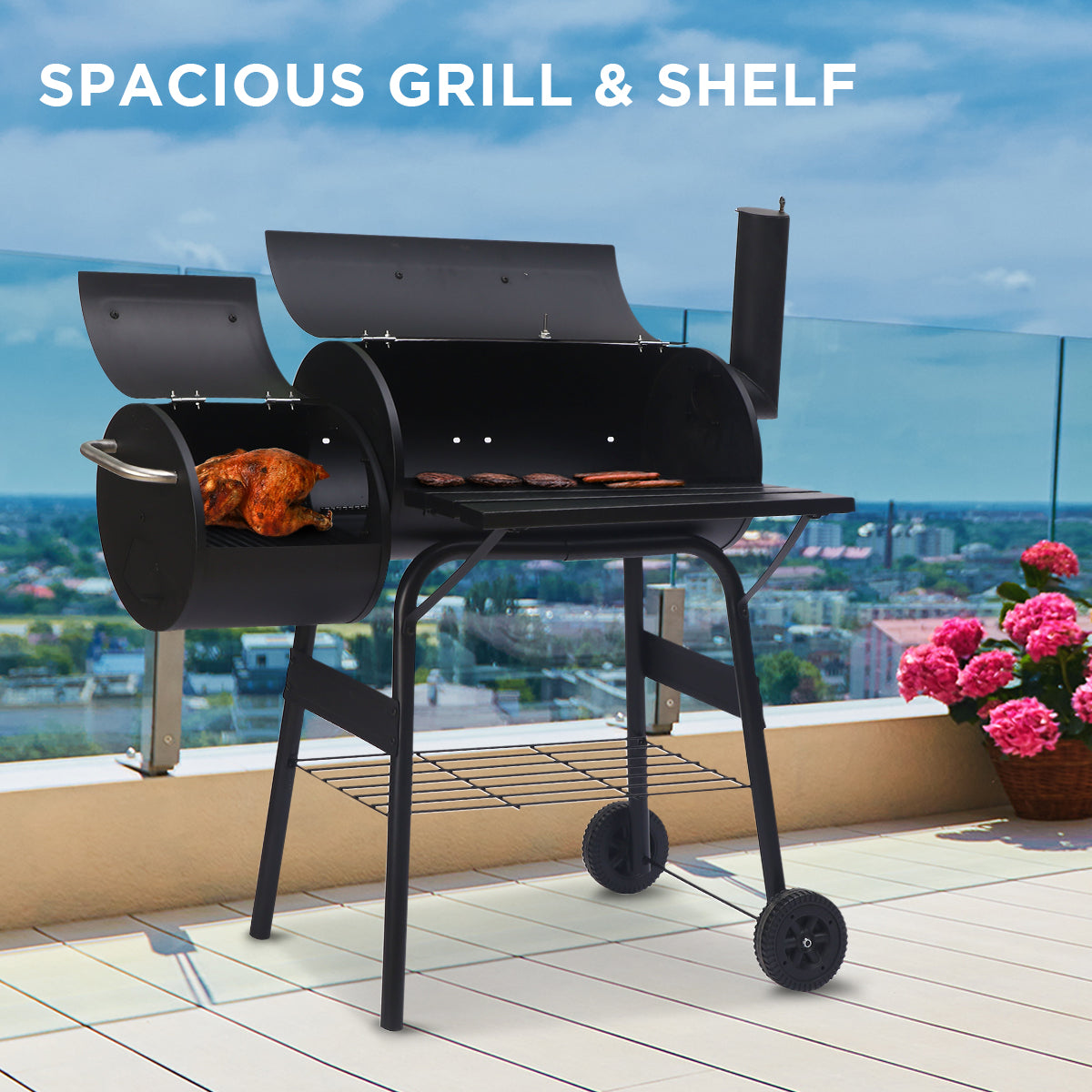 Wallaroo 2-in-1 Outdoor Barbecue Grill & Offset Smoker - SILBERSHELL