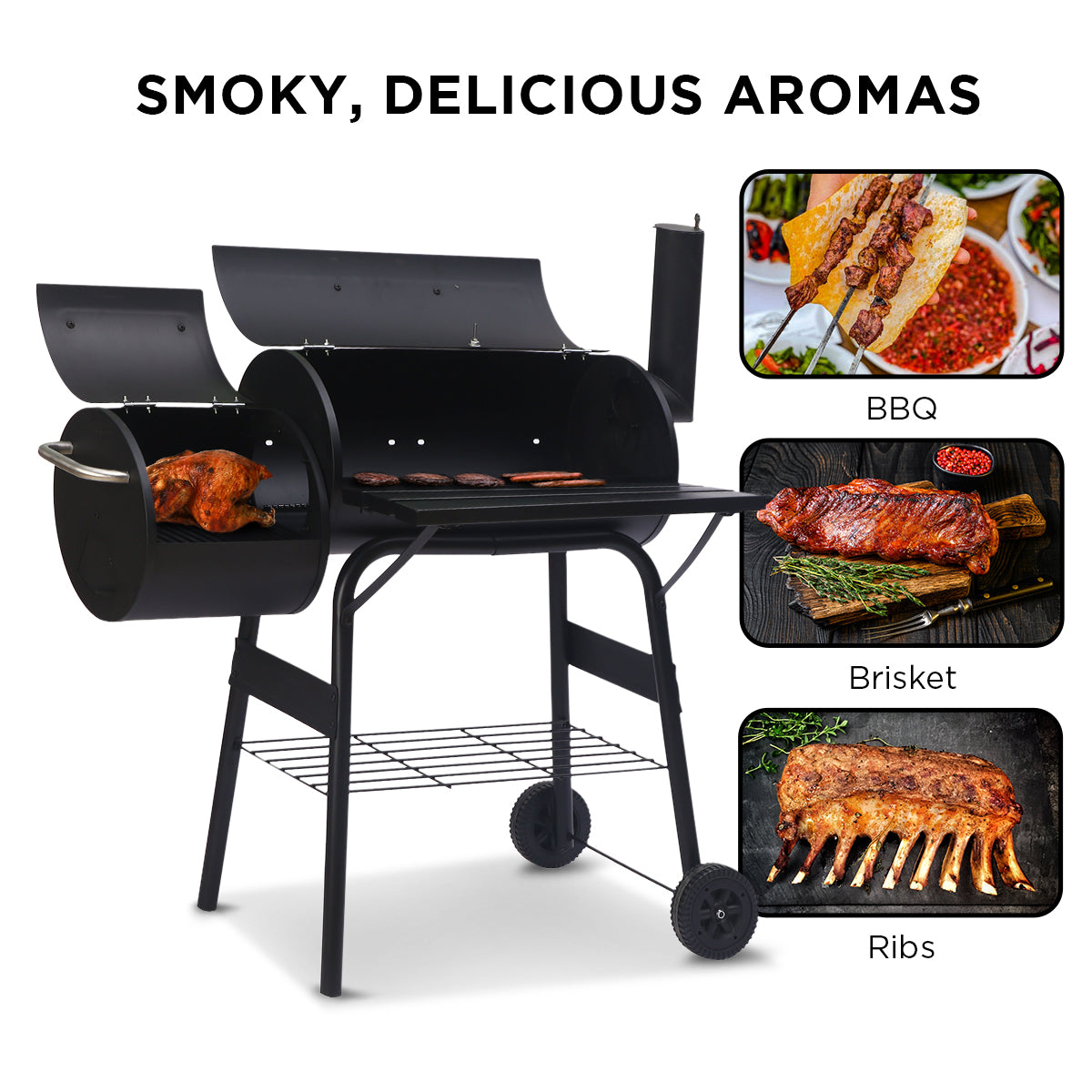 Wallaroo 2-in-1 Outdoor Barbecue Grill & Offset Smoker - SILBERSHELL