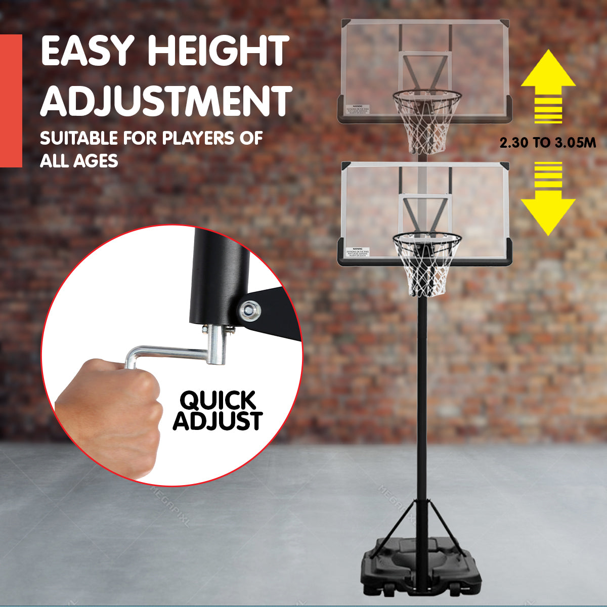 Kahuna Height-Adjustable Basketball Portable Hoop for Kids and Adults - SILBERSHELL