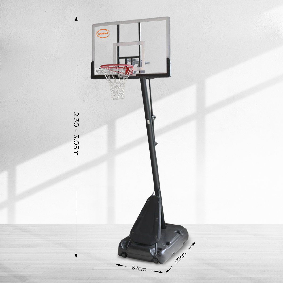 Kahuna Portable Basketball Hoop System 2.3 to 3.05m for Kids & Adults - SILBERSHELL