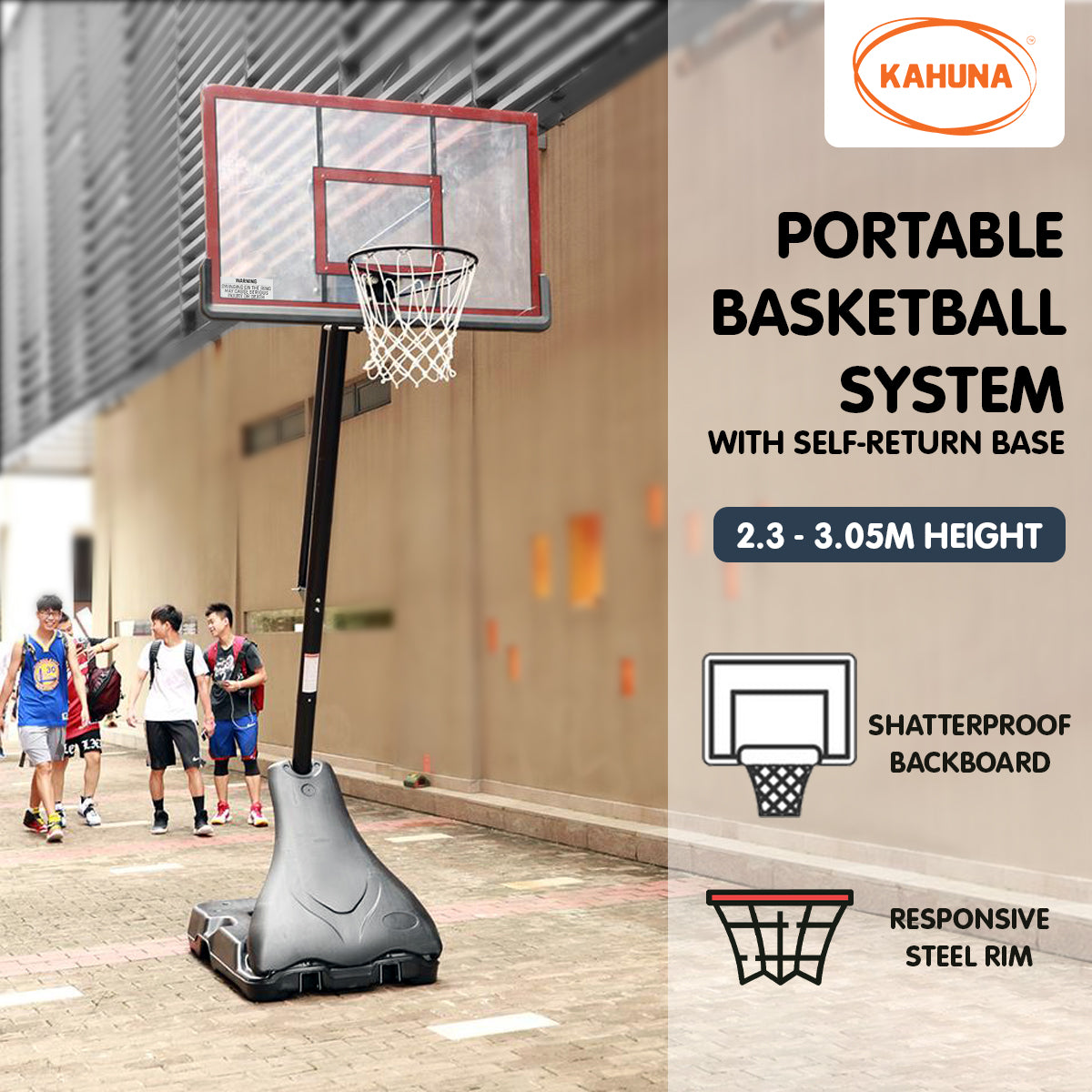 Kahuna Portable Basketball Ring Stand w/ Adjustable Height Ball Holder - SILBERSHELL