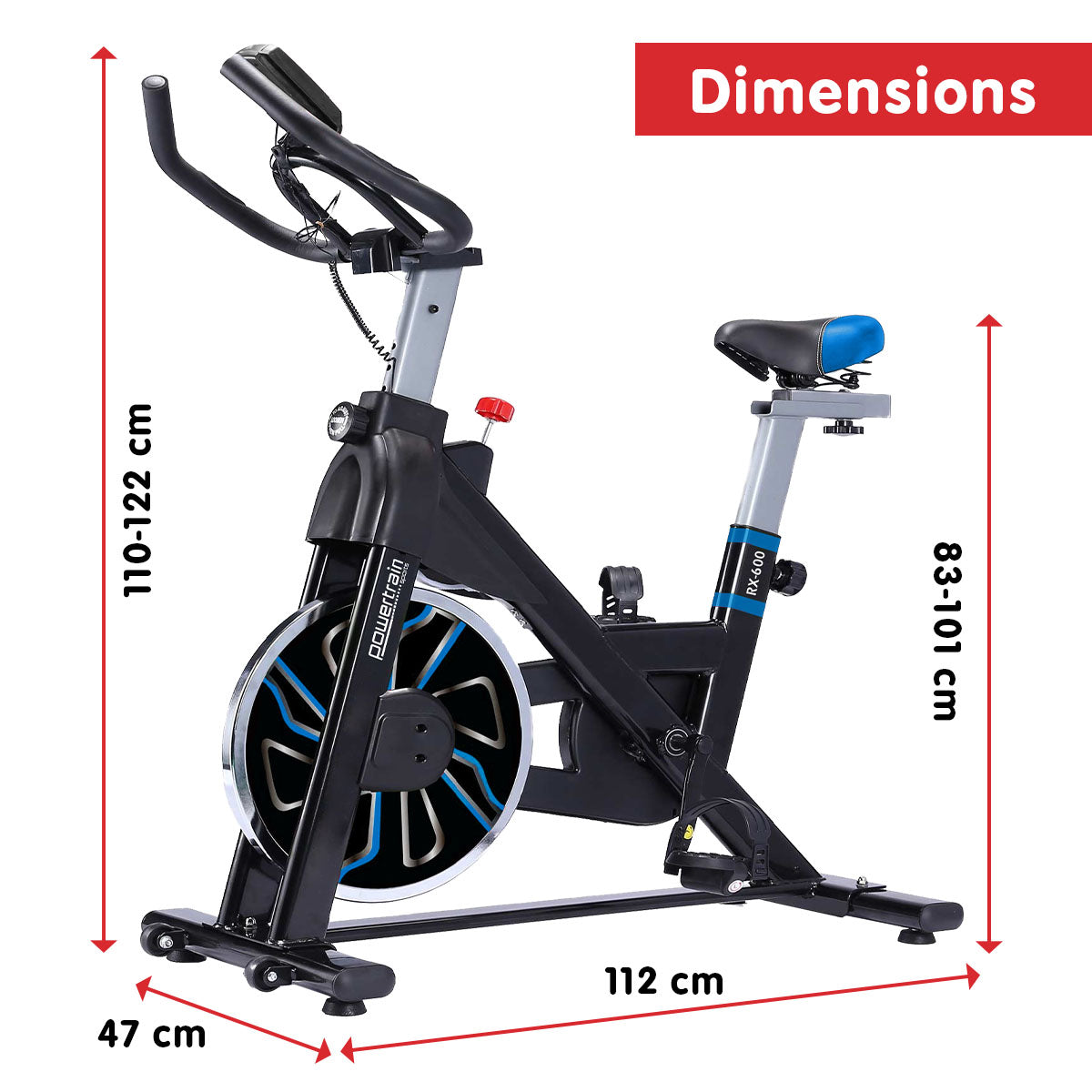 PowerTrain RX-600 Exercise Spin Bike Cardio Cycle - Blue - SILBERSHELL