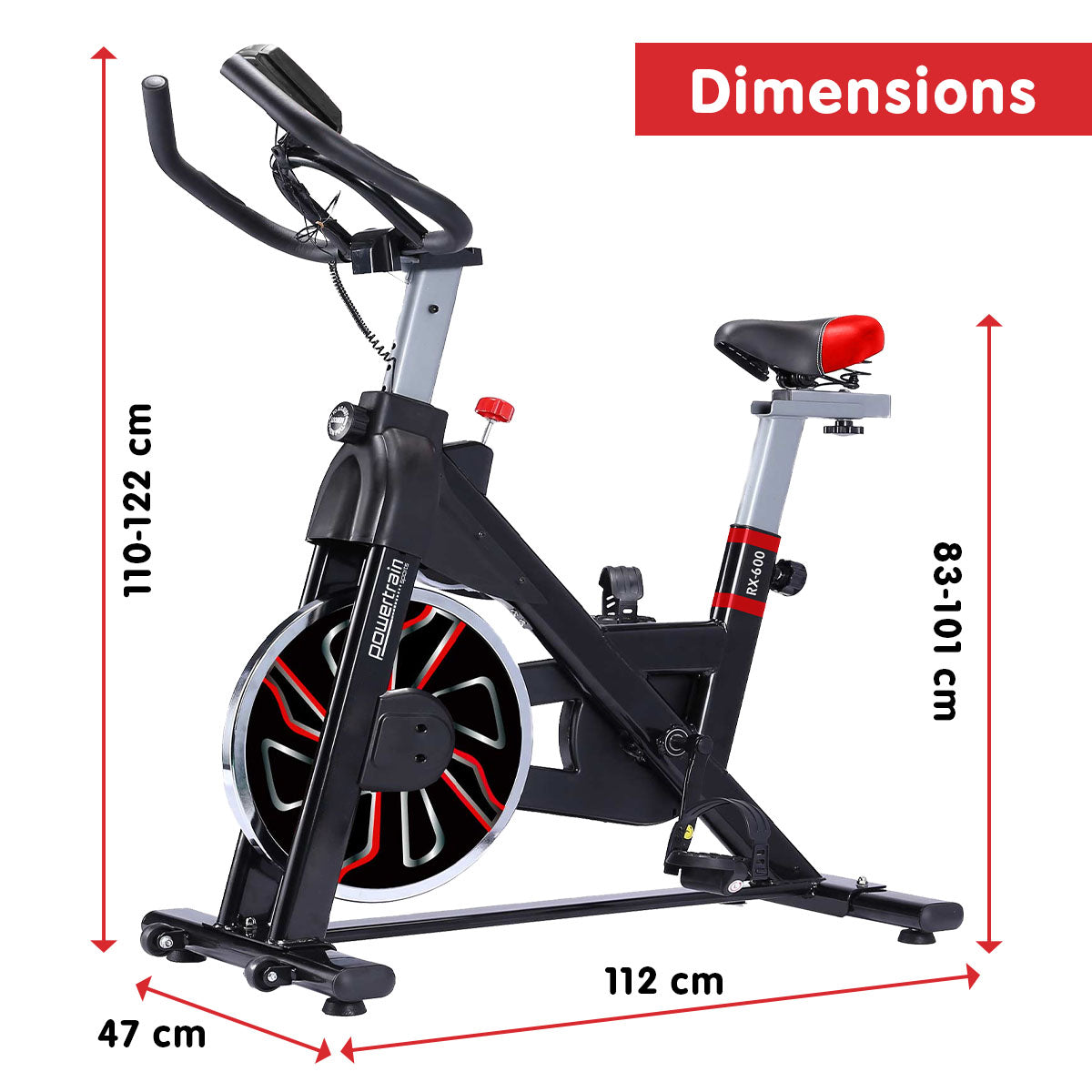 Powertrain RX-600 Exercise Spin Bike Cardio Cycle - Red - SILBERSHELL