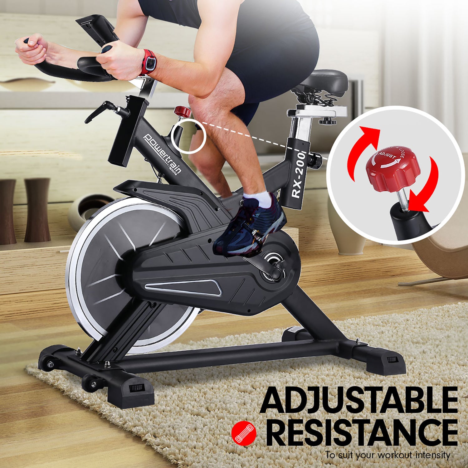 Powertrain RX-200 Exercise Spin Bike Cardio Cycling - Black - SILBERSHELL