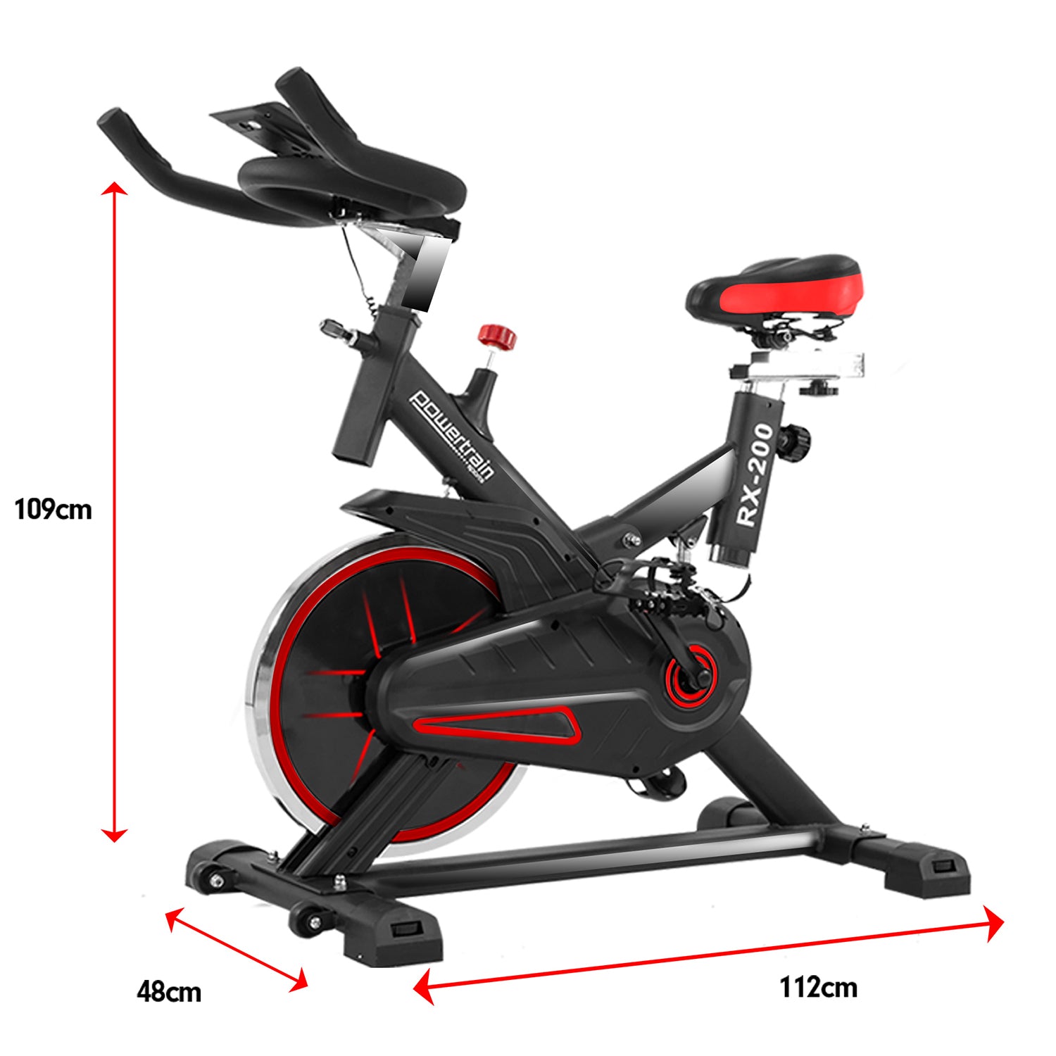 Powertrain RX-200 Exercise Spin Bike Cardio Cycling - Red - SILBERSHELL