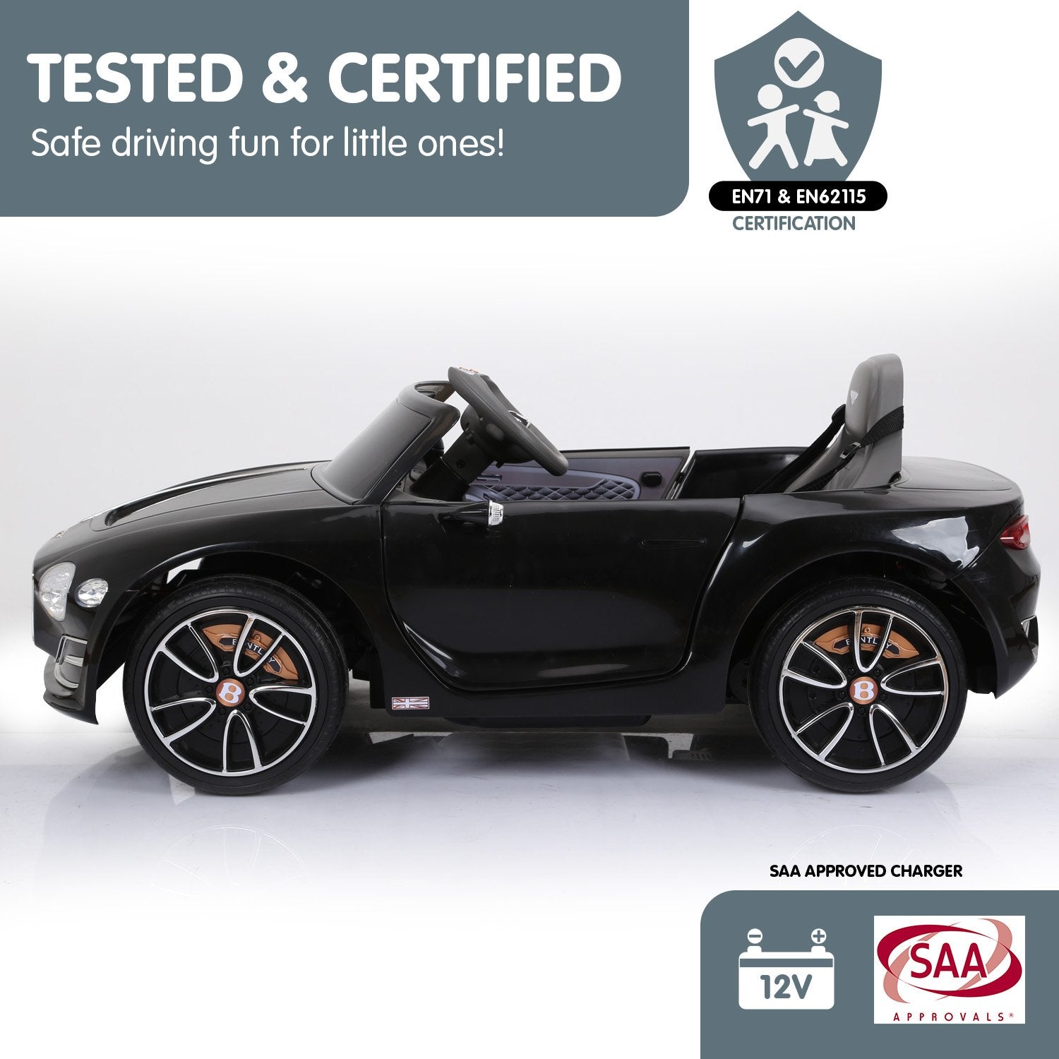 Kahuna Bentley Exp 12 Licensed Speed 6E Electric Kids Ride On Car Black - SILBERSHELL