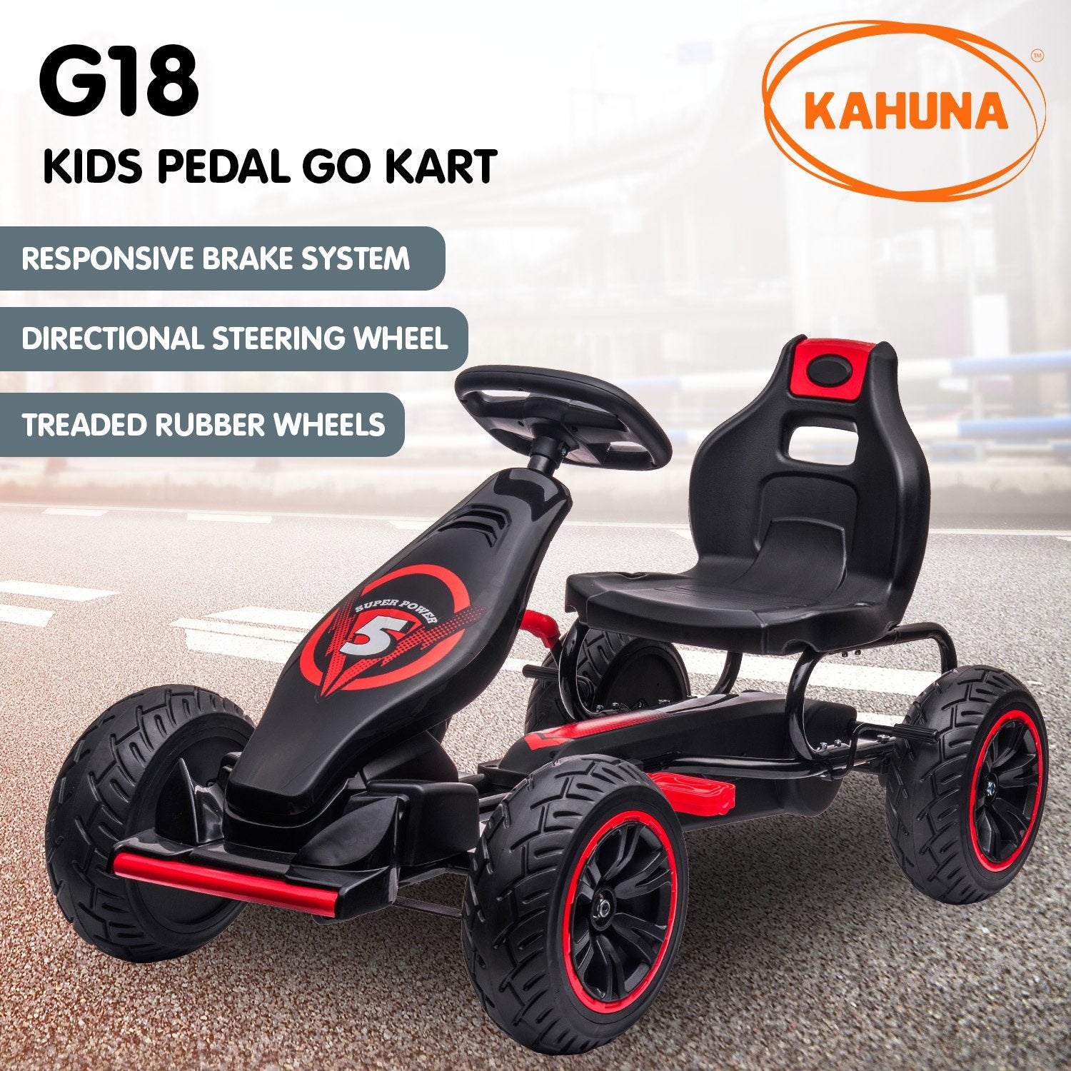 Kahuna G18 Kids Ride On Pedal Powered Go Kart Racing Style - Red - SILBERSHELL