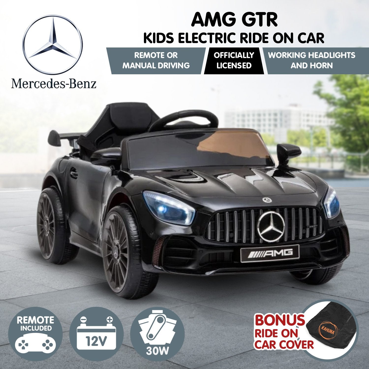 Kahuna Mercedes Benz Licensed Kids Electric Ride On Car Remote Control - Black - SILBERSHELL