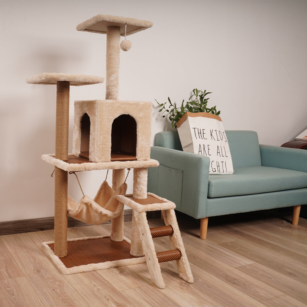 Furtastic 125cm Cat Tree Scratching Post - Beige - SILBERSHELL