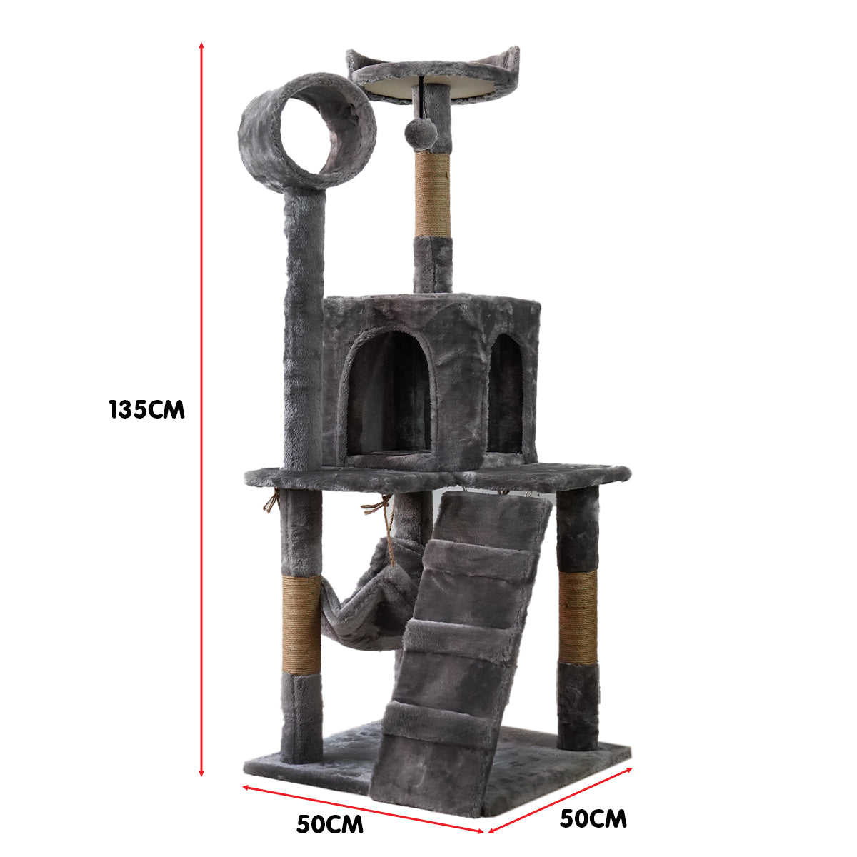 Furtastic 135cm Cat Tree Scratching Post - Dark Grey - SILBERSHELL