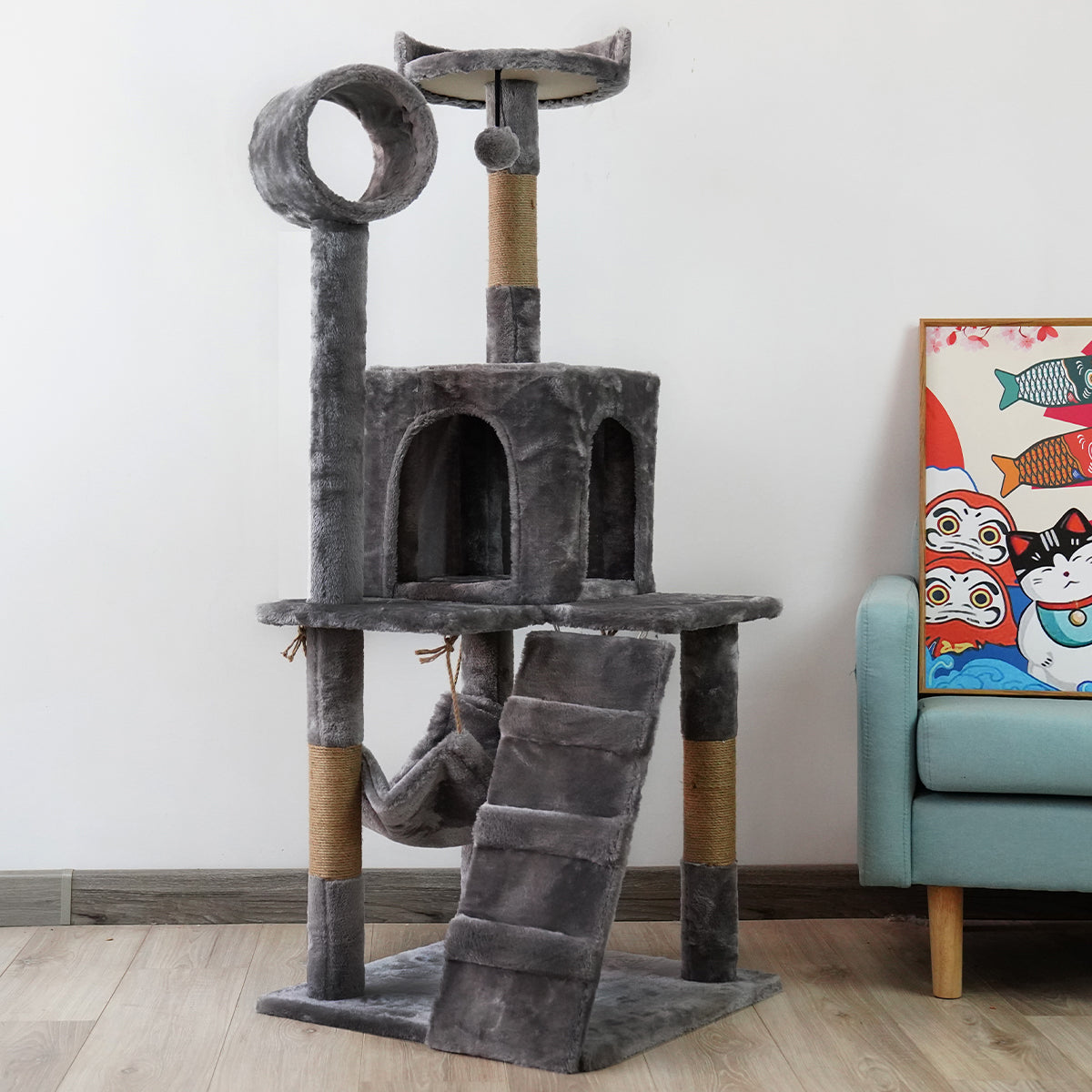 Furtastic 135cm Cat Tree Scratching Post - Dark Grey - SILBERSHELL