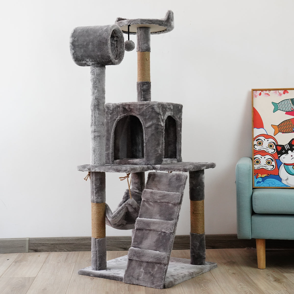 Furtastic 135cm Cat Tree Scratching Post - Silver Grey - SILBERSHELL