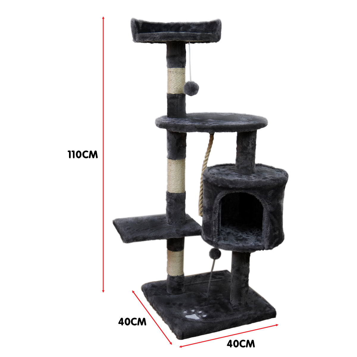 Furtastic 110cm Cat Tree Scratching Post - Dark Grey - SILBERSHELL