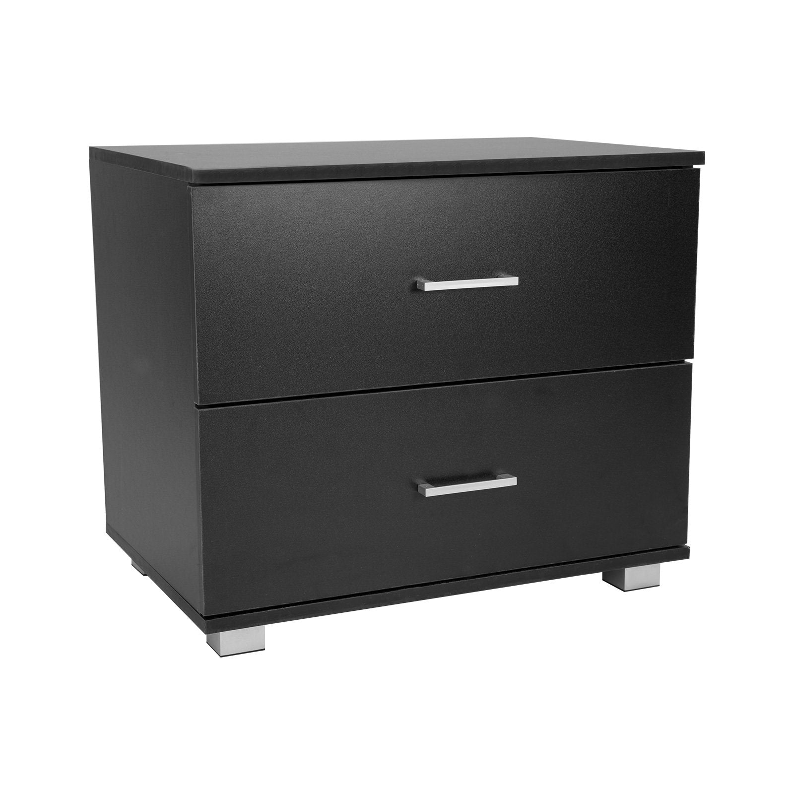 Sarantino Bedside Table Cabinet Storage Chest 2 Drawers Lamp Side Nightstand - Black - SILBERSHELL