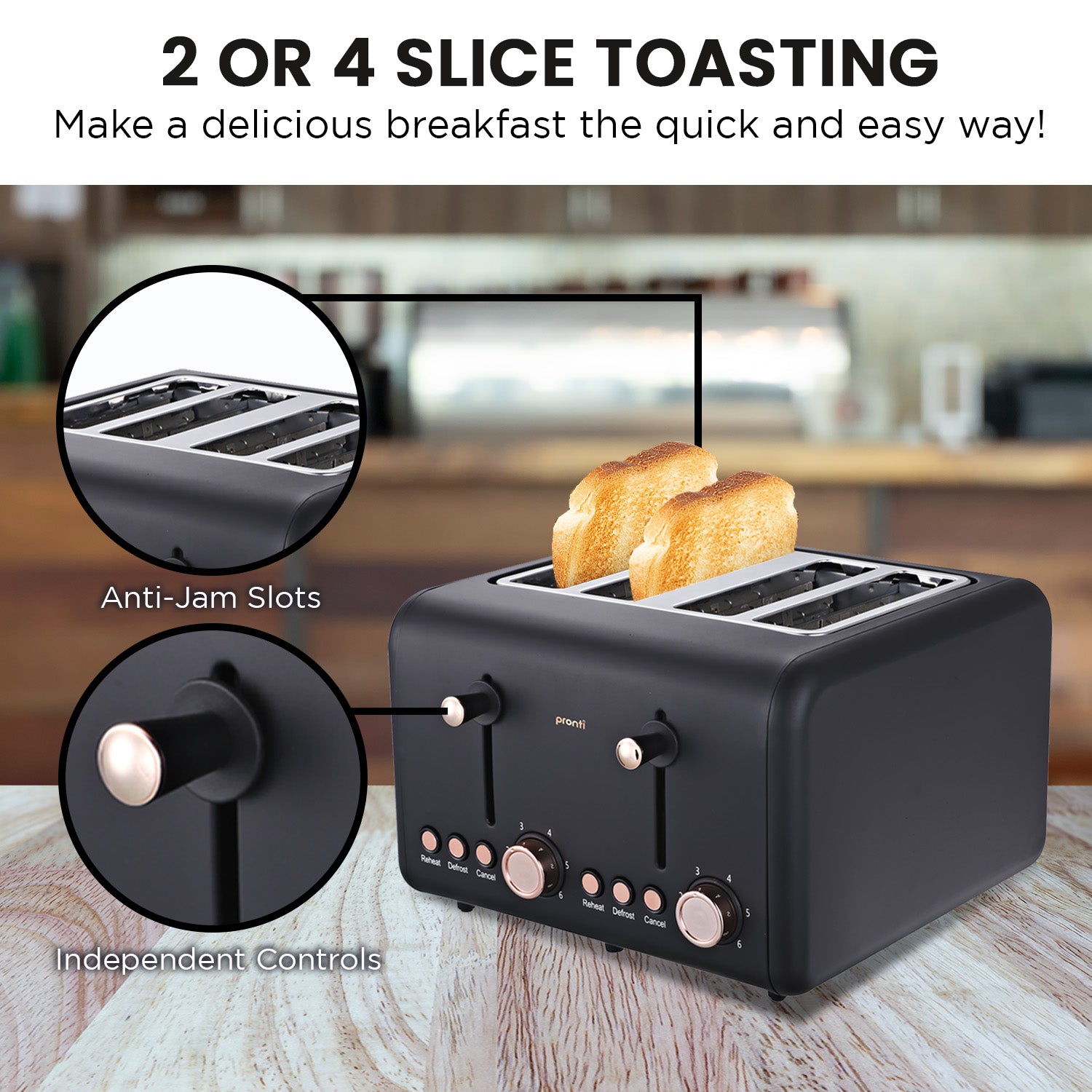 Pronti Toaster, Kettle & Coffee Machine Breakfast Set - Black - SILBERSHELL