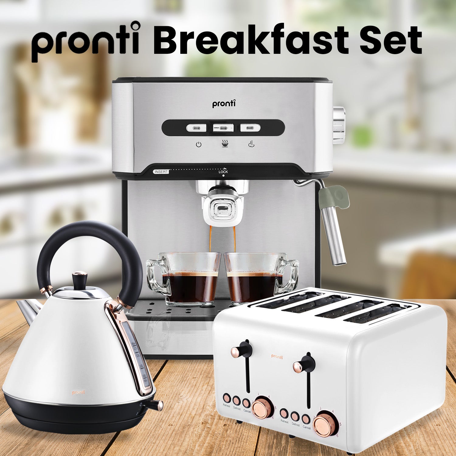Pronti Toaster, Kettle & Coffee Machine Breakfast Set - White - SILBERSHELL