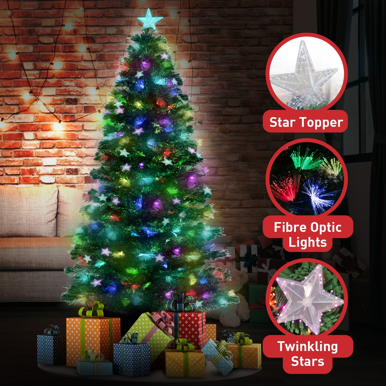 Christabelle 1.5m Enchanted Pre Lit Fibre Optic Christmas Tree Stars Xmas Decor - SILBERSHELL